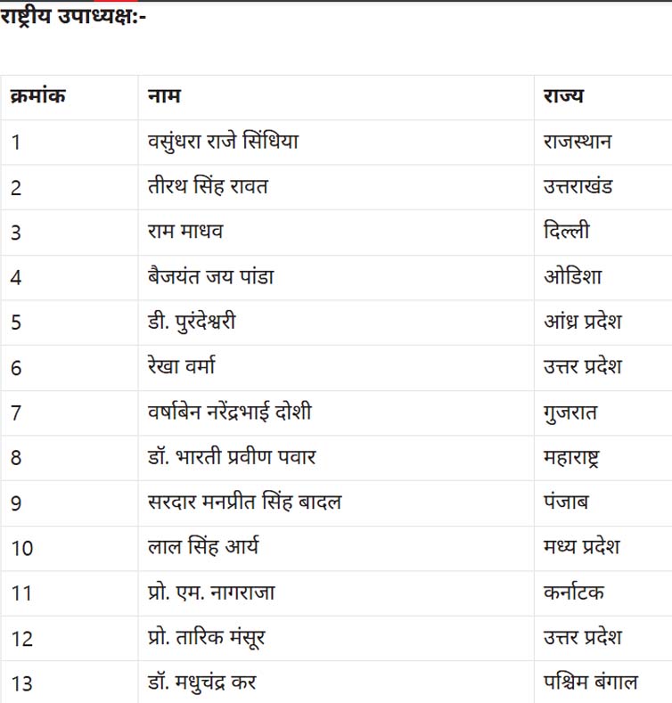 Breaking News: BJP की नई राष्ट्रीय टीम का ऐलान, वसुंधरा राजे और स्मृति ईरानी को बड़ी जिम्मेदारी 1 49